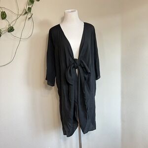 Black Sheer Lace Embroidered Open Front Kimono Duster Cover Up Womens L-XL Goth